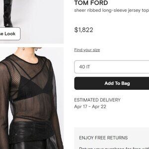TOM FORD Sheer Black Long Sleeve Knit Top 34 XS 0 2 $1500